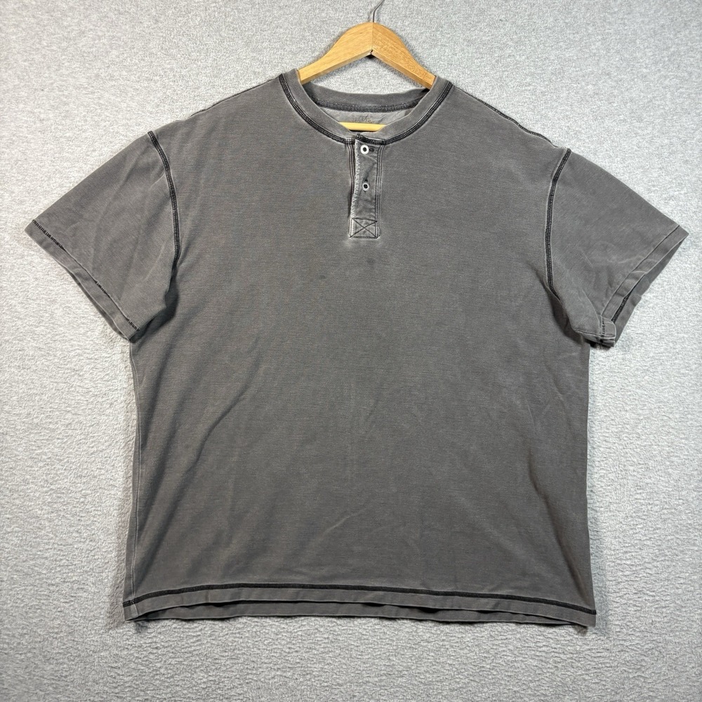 RedHead Men XL Faded Grey Short Sleeve Boxy Henley Tee Workwear Vintage Style